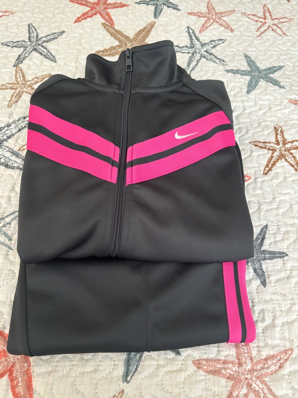 Nike Athletic Department Women's Charcoal Gray Track Jacket with Hot Pink Stripe